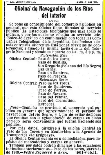 Navegación interior año 1908