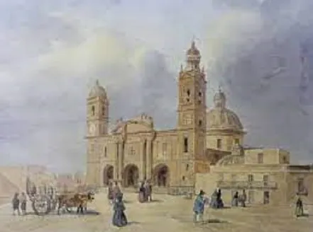 Iglesia Matriz segun acuarela del pintor Barthelemy Lauvergne del año 1836