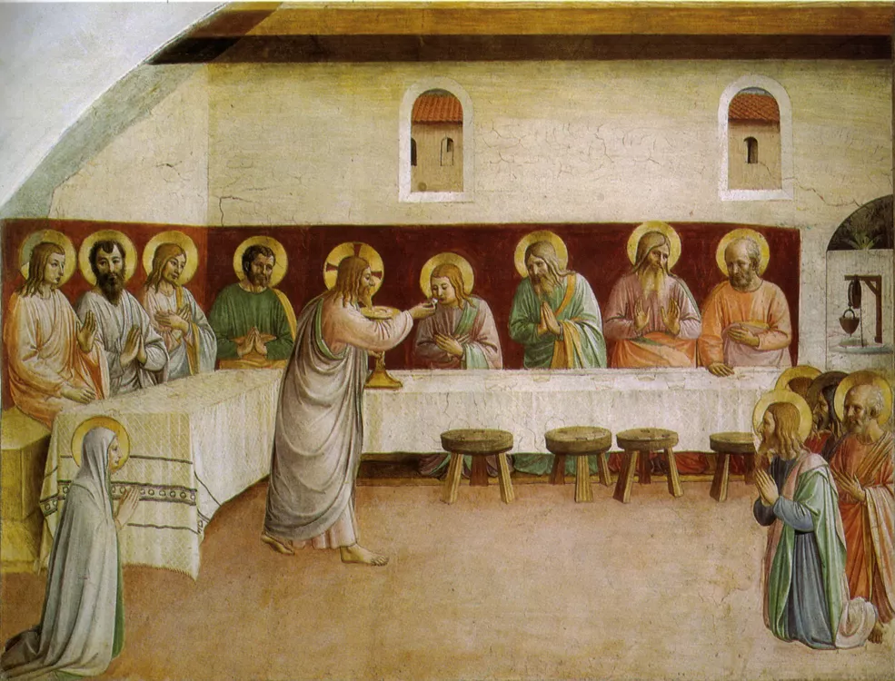Comunión de los Apóstoles de Fray Angelico con retrato del donante 1440