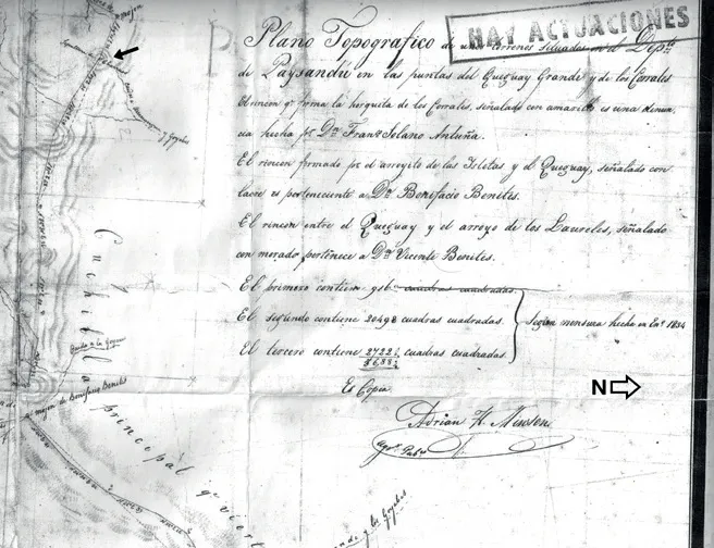 Fragmento de plano de 1834 con la leyenda sepulturas de charrúas