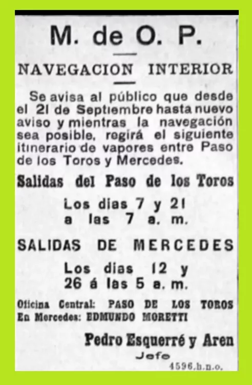 Horarios Vapores Mercedes a Paso Toros