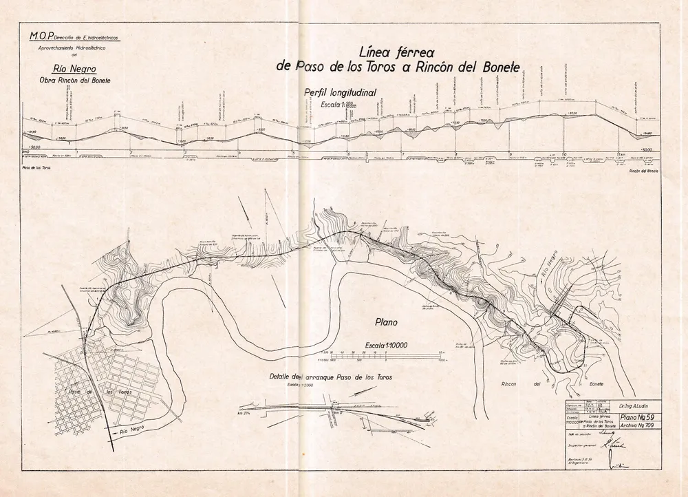 Plano n°59 Linea ferrea de Paso de los Toros a Rincón del Bonete Dr Ing Adolfo Ludin Diciembre 1933